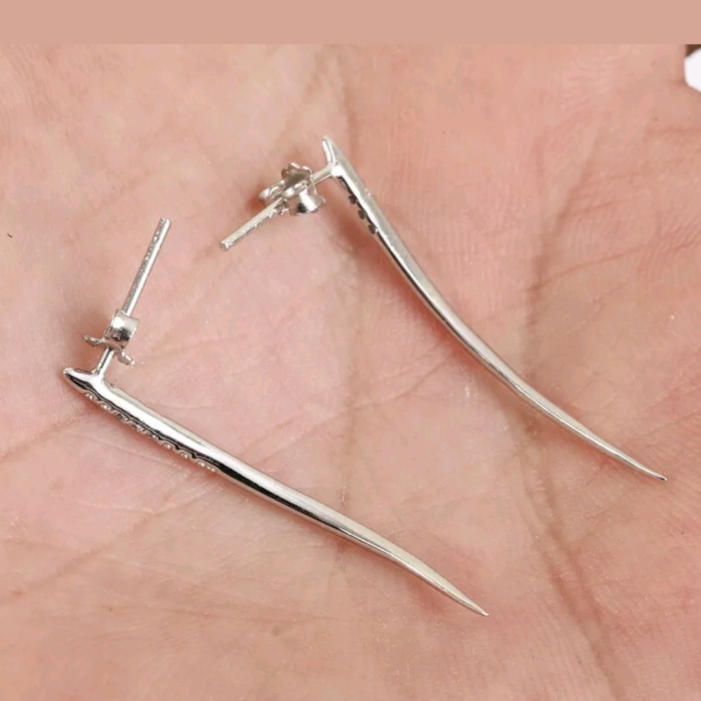 Sterling silver white topaz spiked earrings - Picture 3 of 3